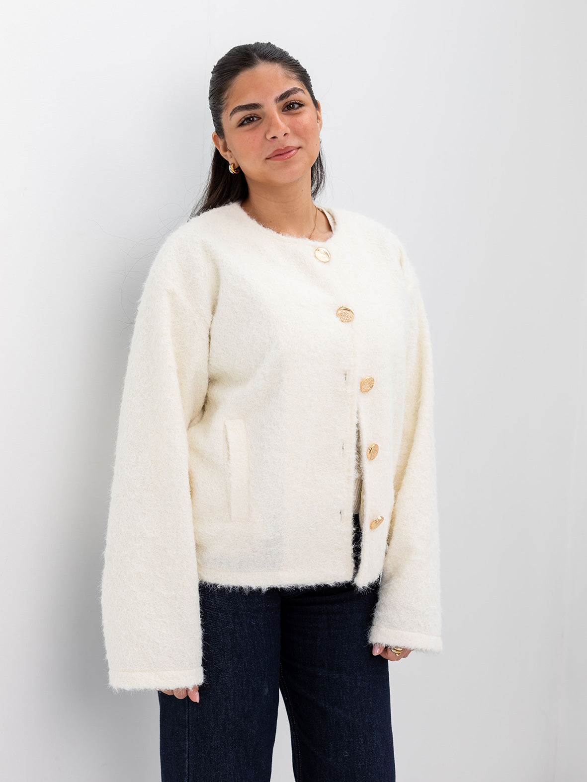 Mohair jacket with scarf -off white