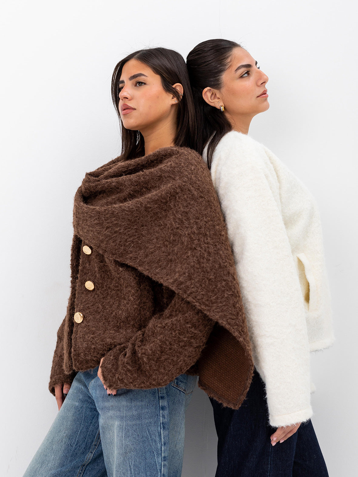Mohair jacket with scarf -Brown