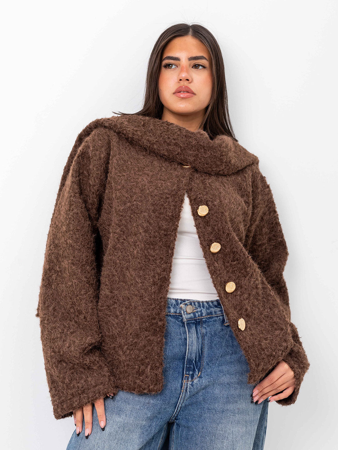 Mohair jacket with scarf -Brown