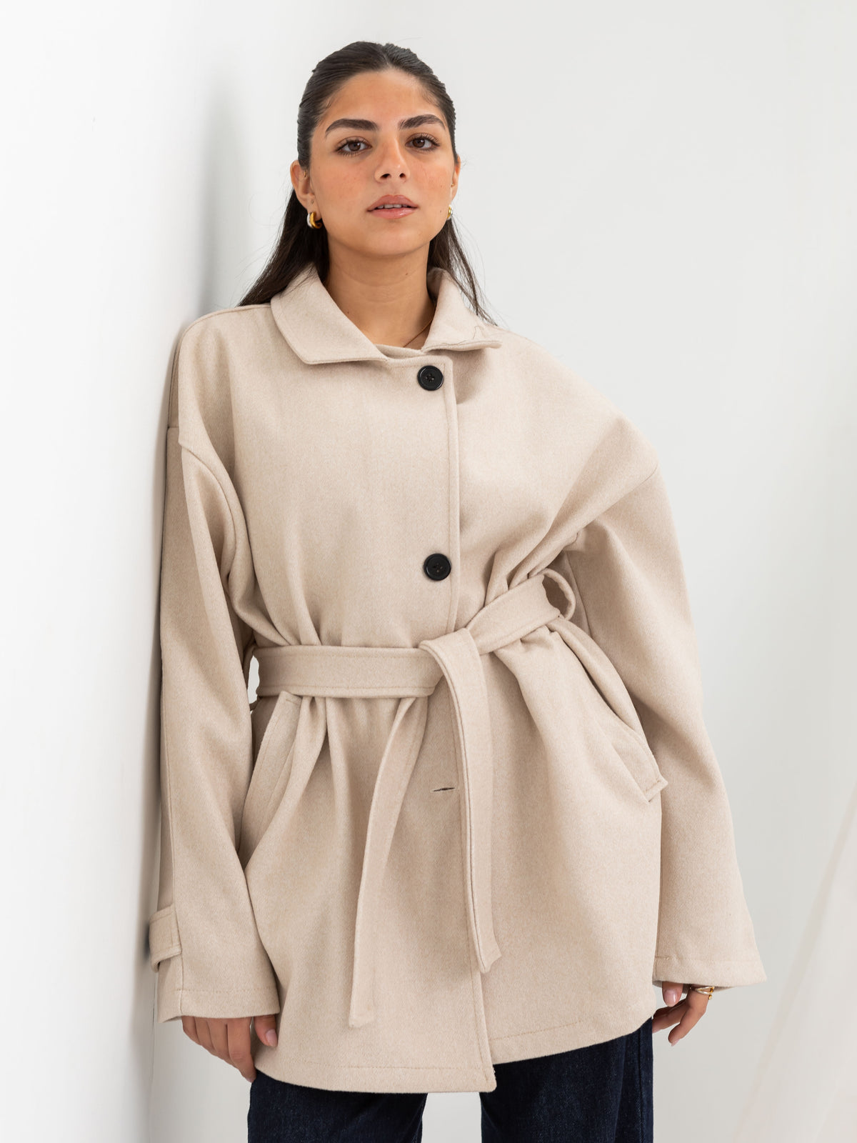 Belted cozy coat-beige