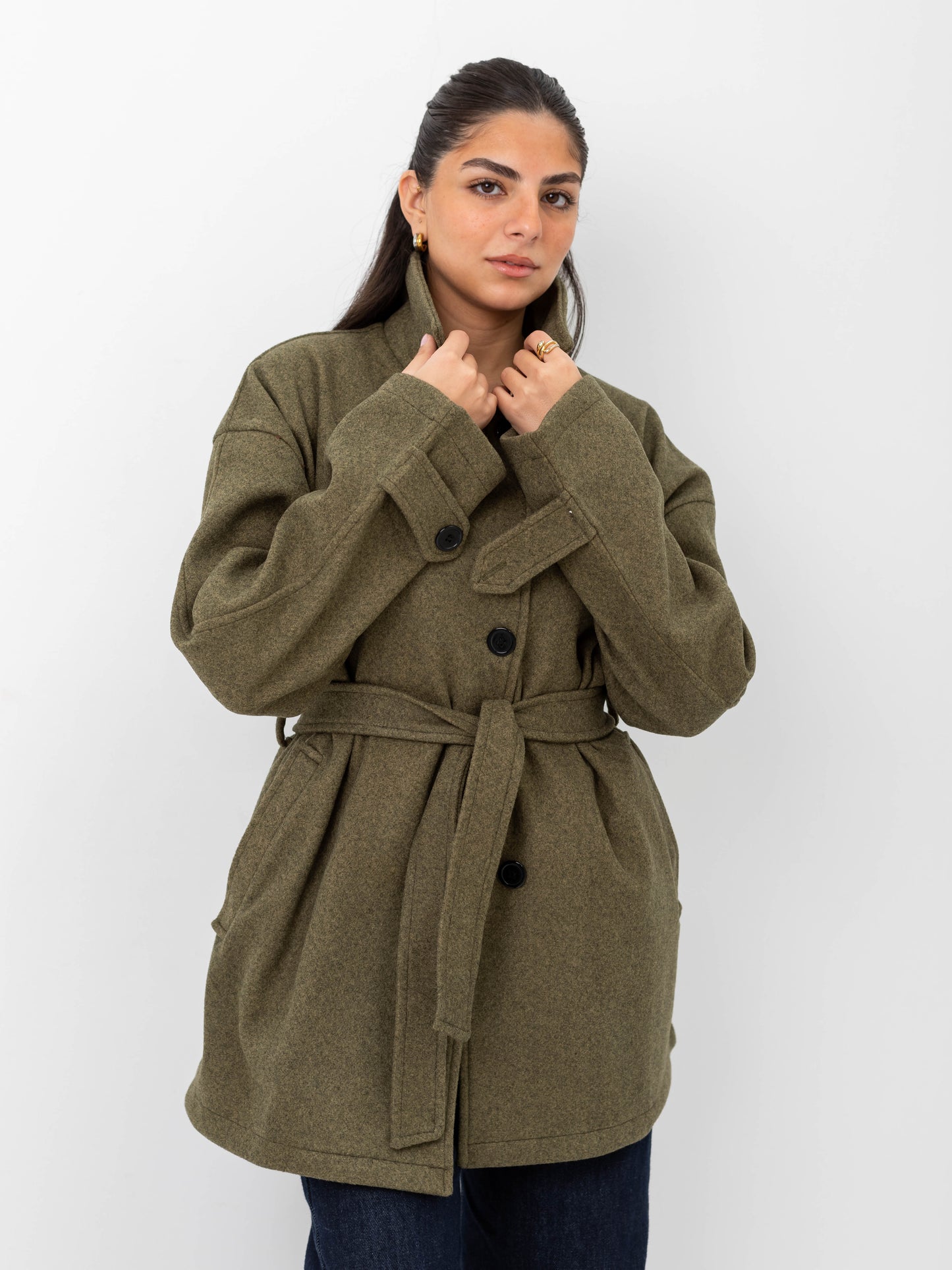 Belted cozy coat-olive