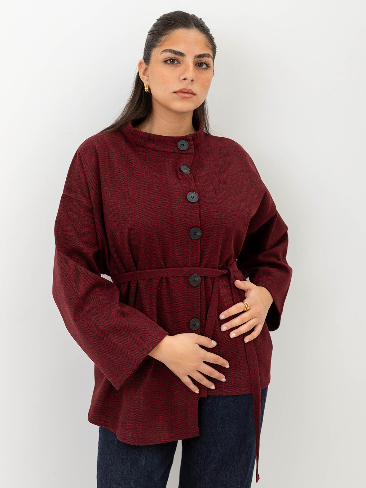 Asymmetric relaxed jacket- burgandy