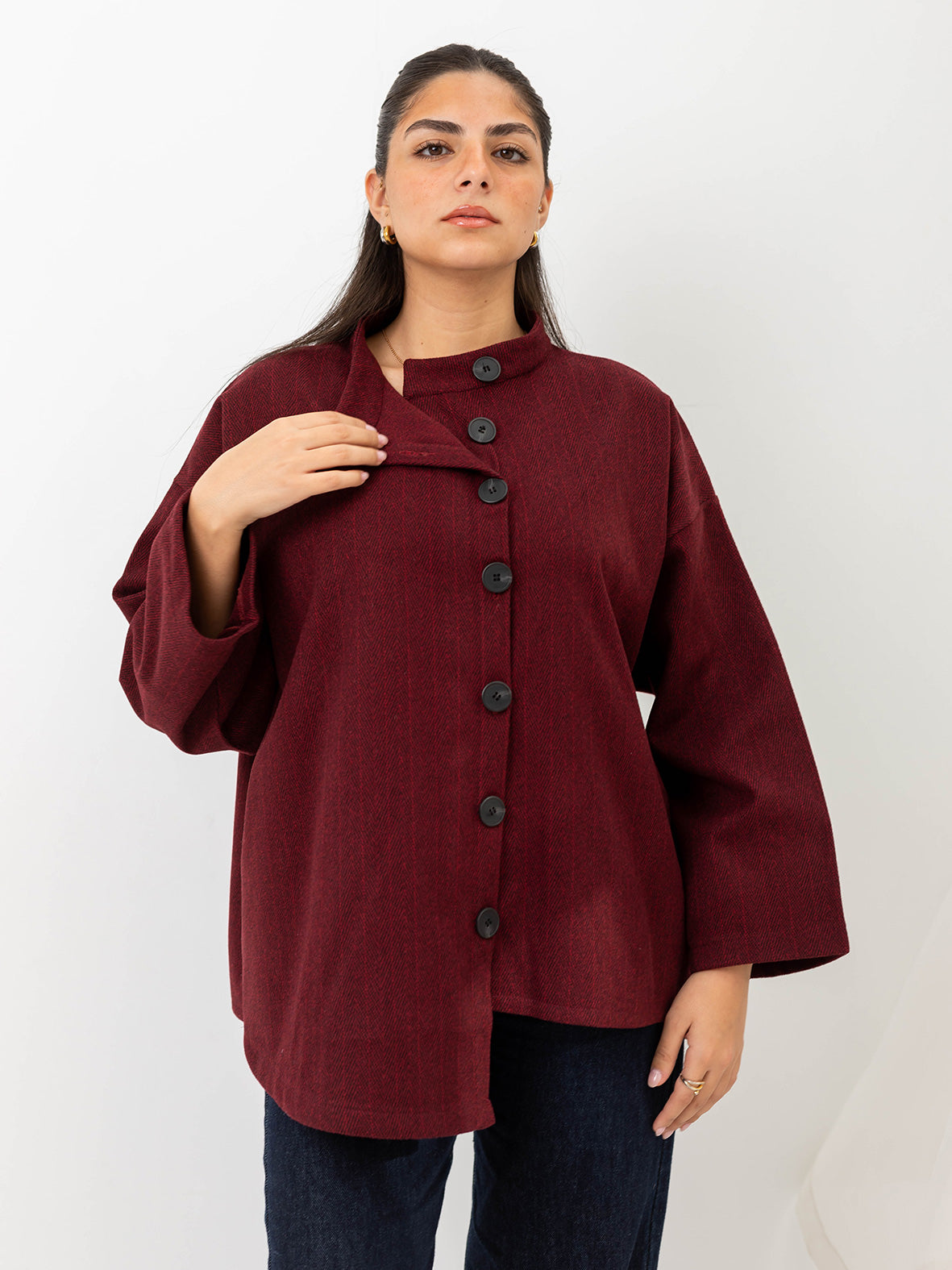 Asymmetric relaxed jacket- burgandy