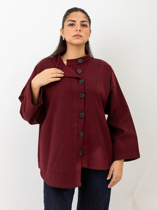 Asymmetric relaxed jacket- burgandy
