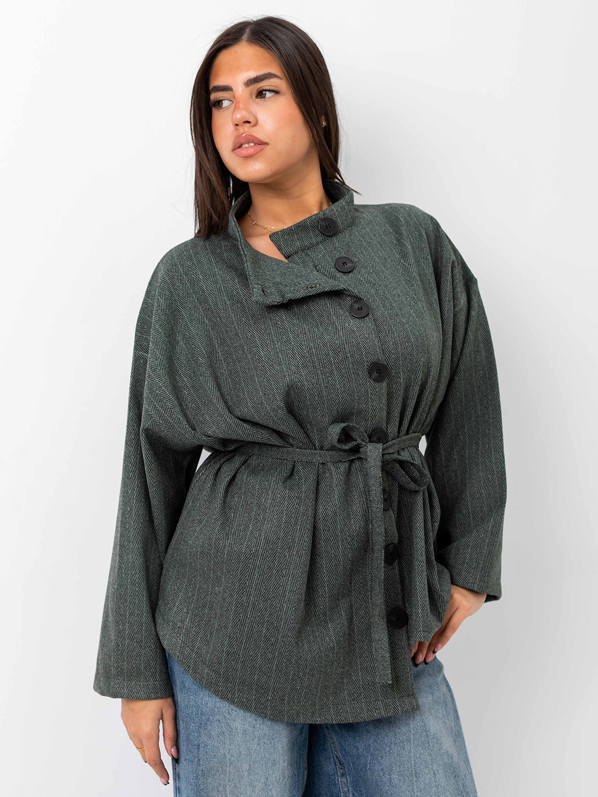 Asymmetric relaxed jacket- olive
