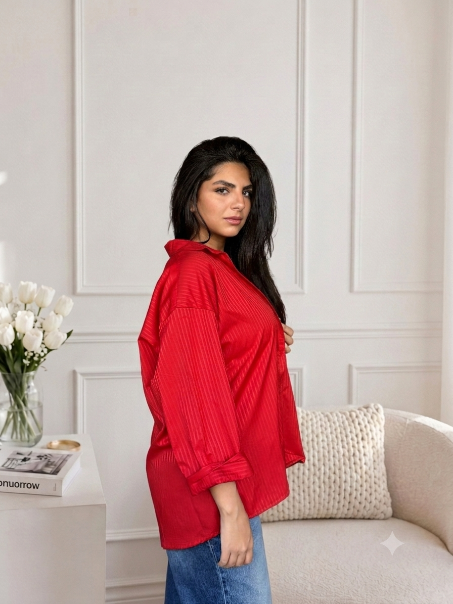 Pinstrip oversize vibrant red shirt