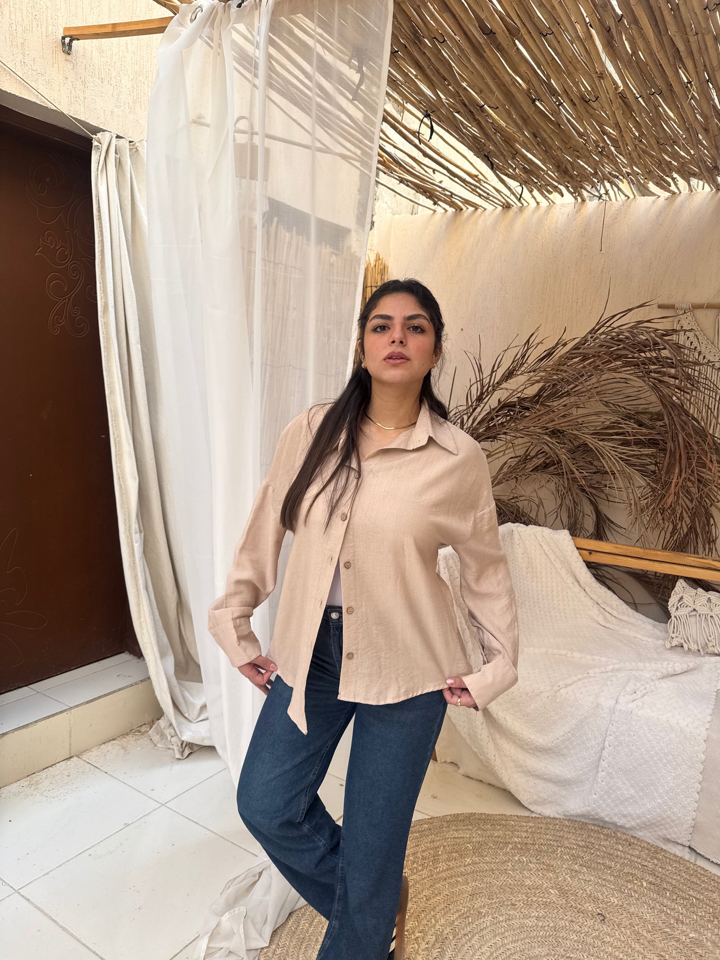 Beige long sleeves Chemise