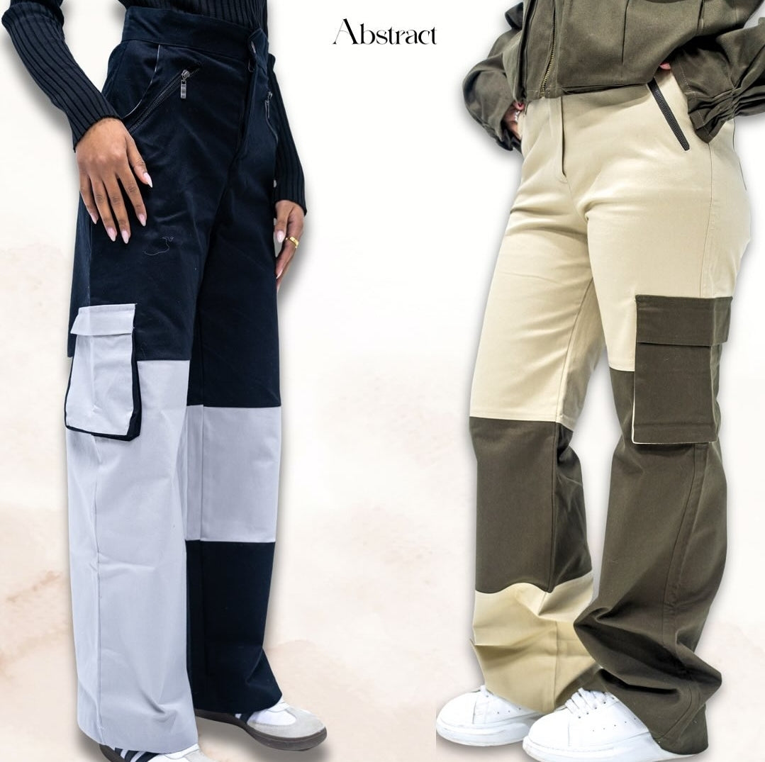 2 color cargo pants beige and army green