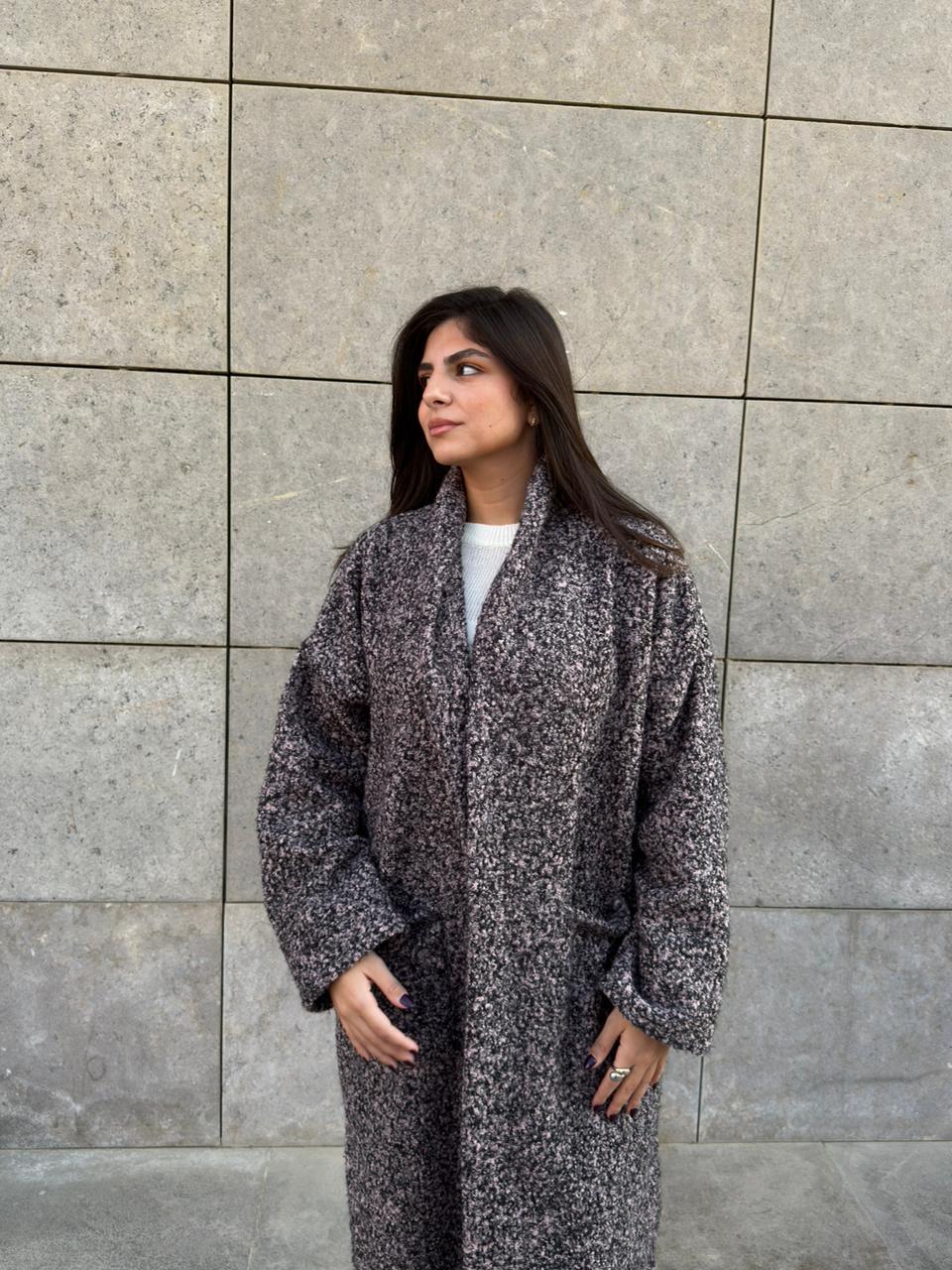 Cozy teddy coat mixed color black and pink