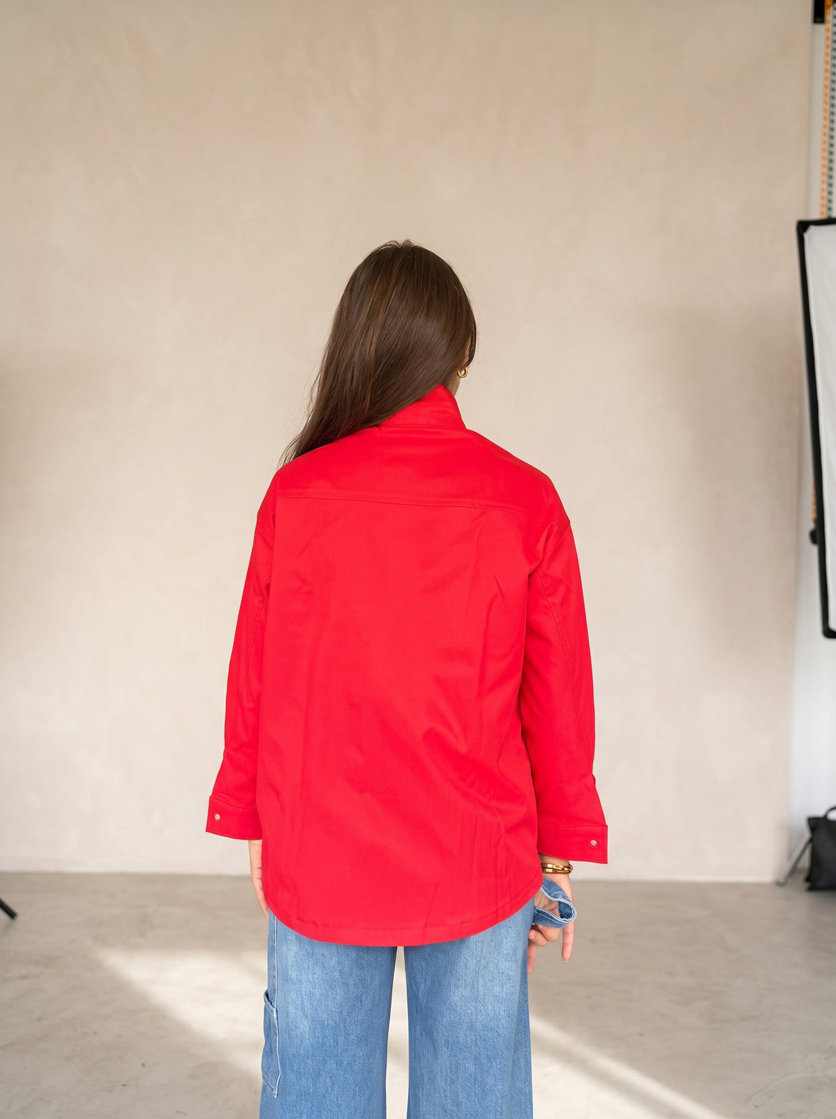 Gabardine Asymmetric Jacket in red
