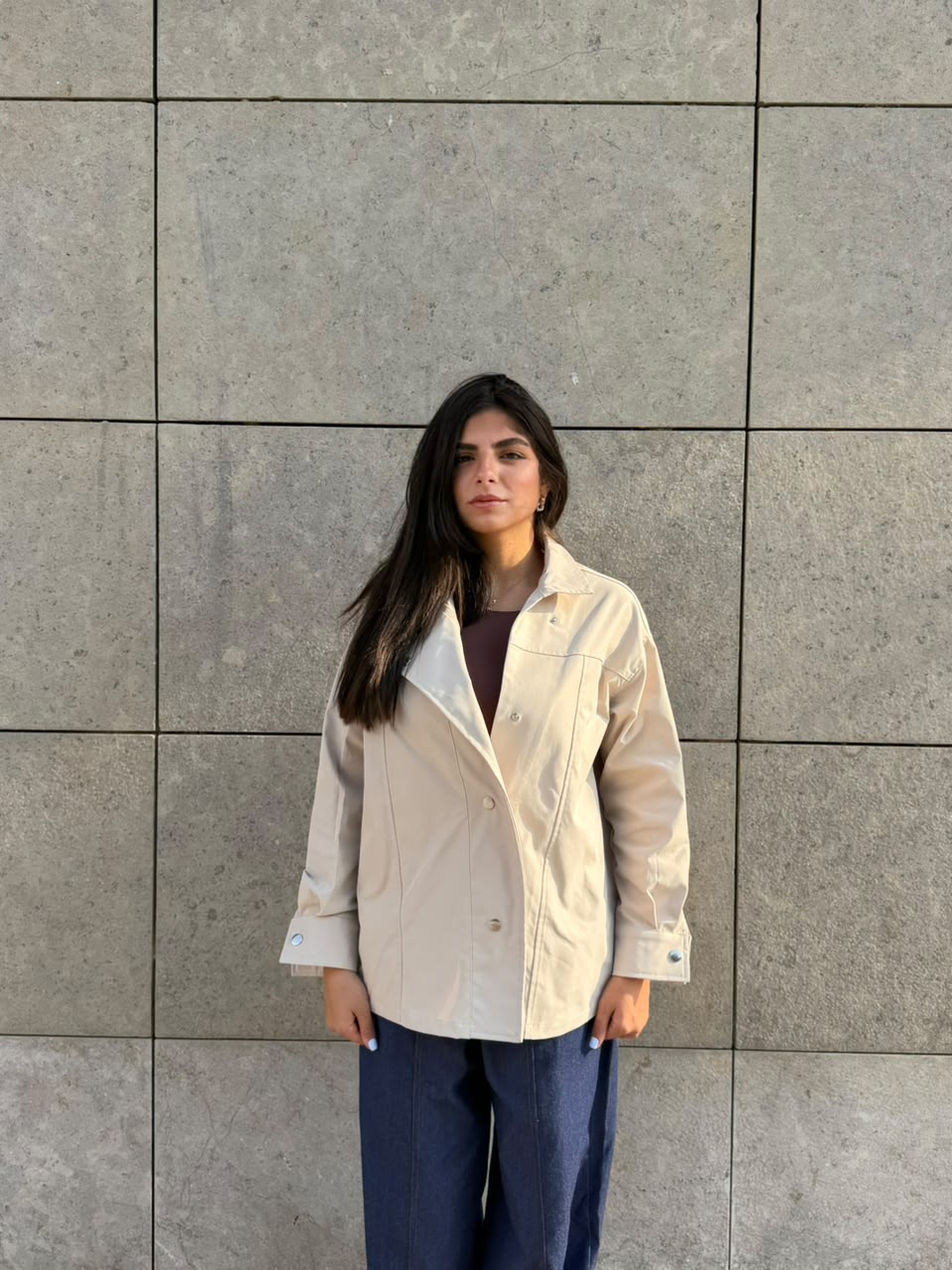 Gabardine Asymmetric Jacket in beige