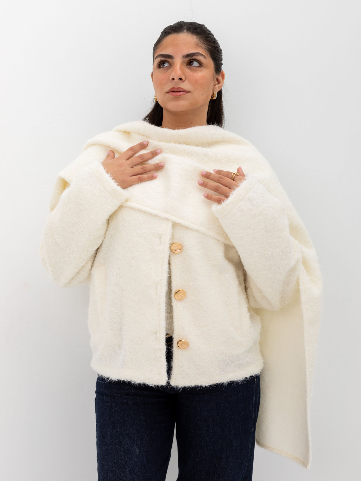Mohair jacket with scarf -off white