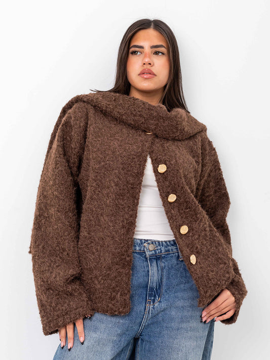 Mohair jacket with scarf -Brown