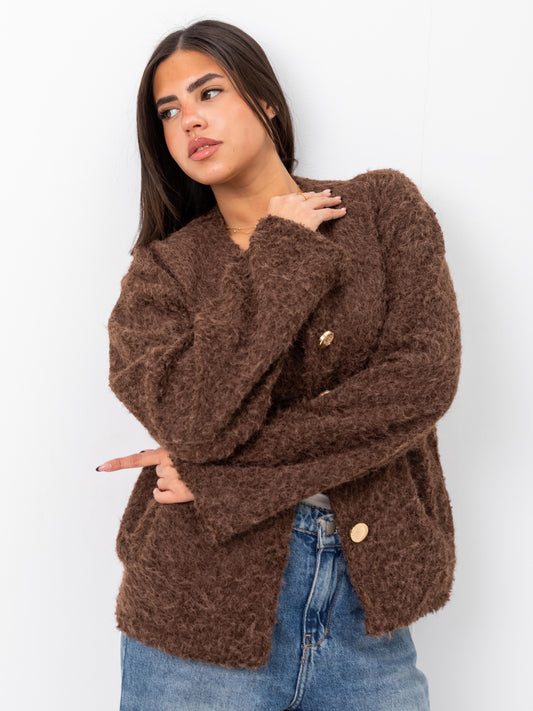 Mohair jacket with scarf -Brown