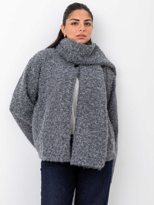 Mohair jacket with scarf -Gray