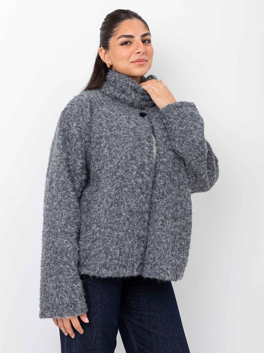 Mohair jacket with scarf -Gray