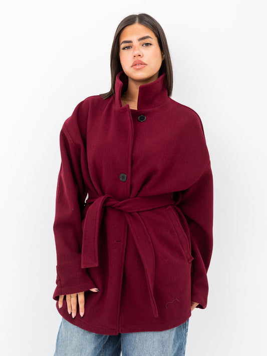 Belted cozy coat-burgandy