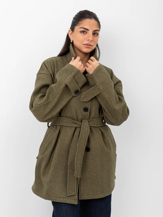 Belted cozy coat-olive