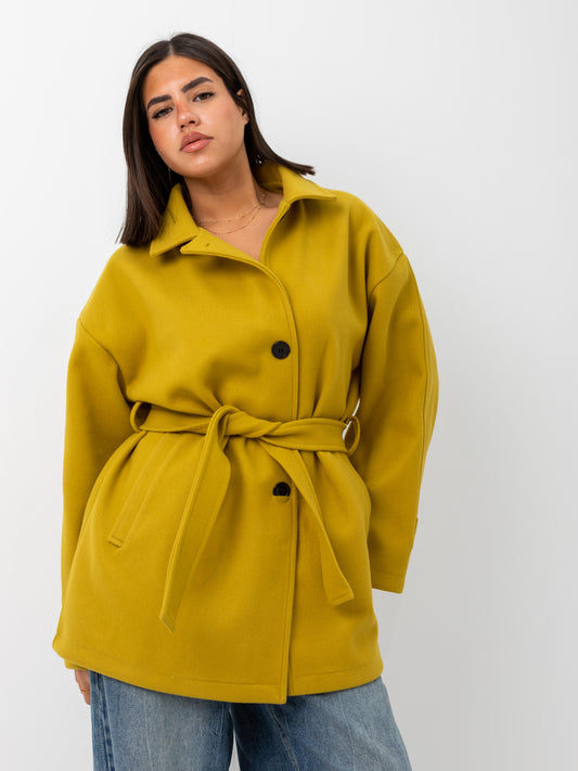 Belted cozy coat-mustard