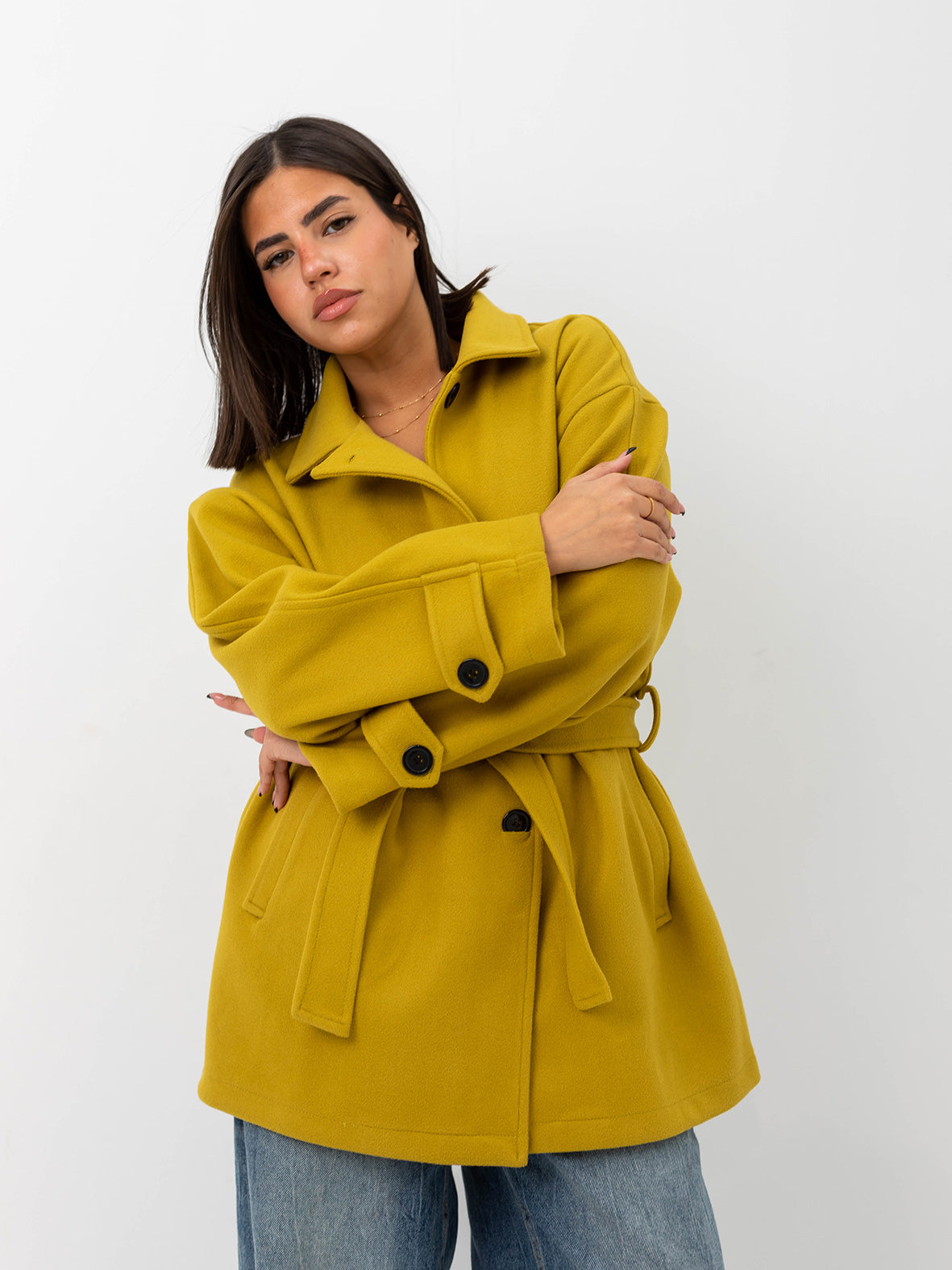 Belted cozy coat-mustard