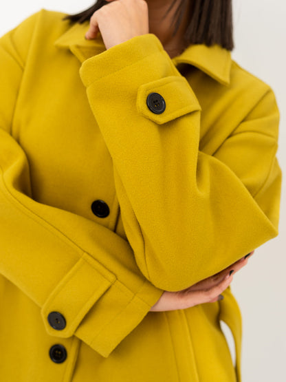 Belted cozy coat-mustard