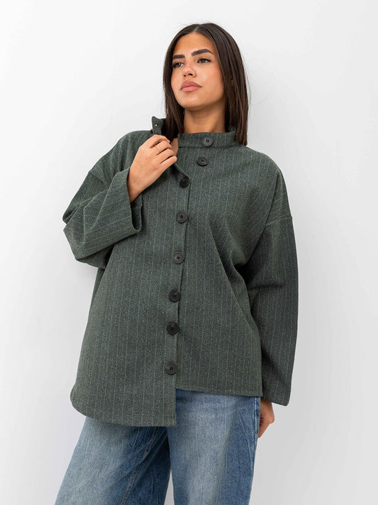 Asymmetric relaxed jacket- olive
