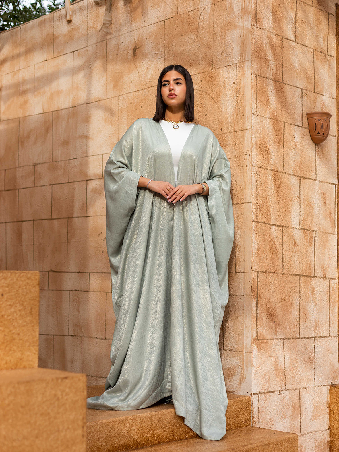 Ment metallic open abaya