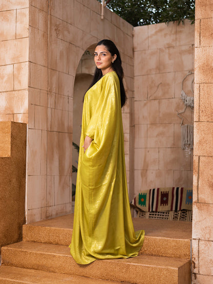 Yellow metallic open abaya