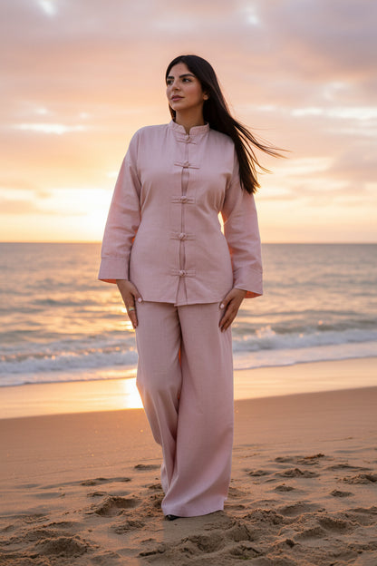 The Zen linen set in pink