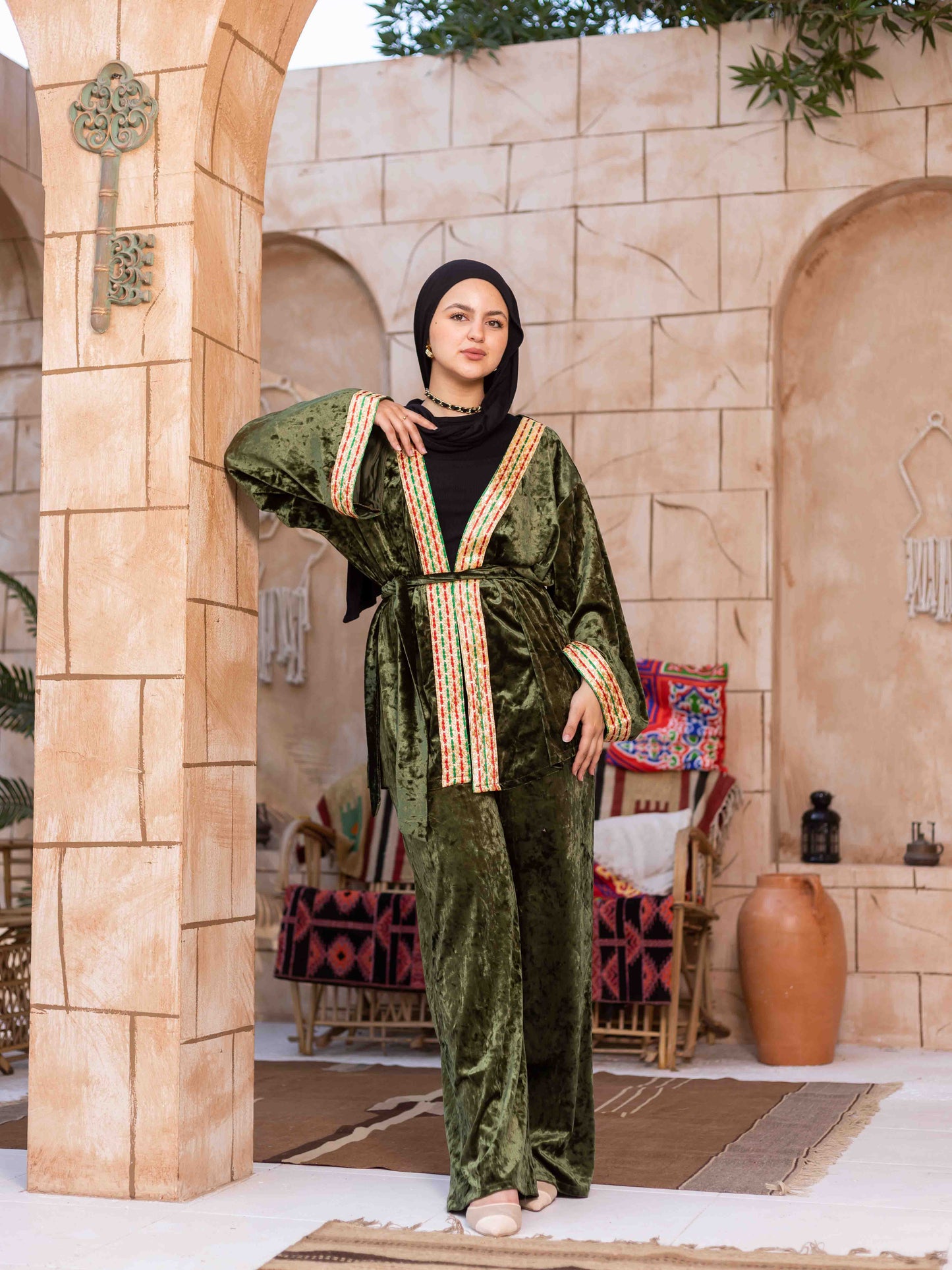Olive velvet Ramadan set
