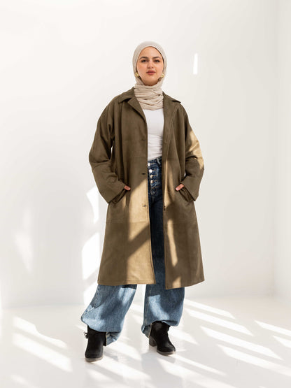 Olive vintage suede coat