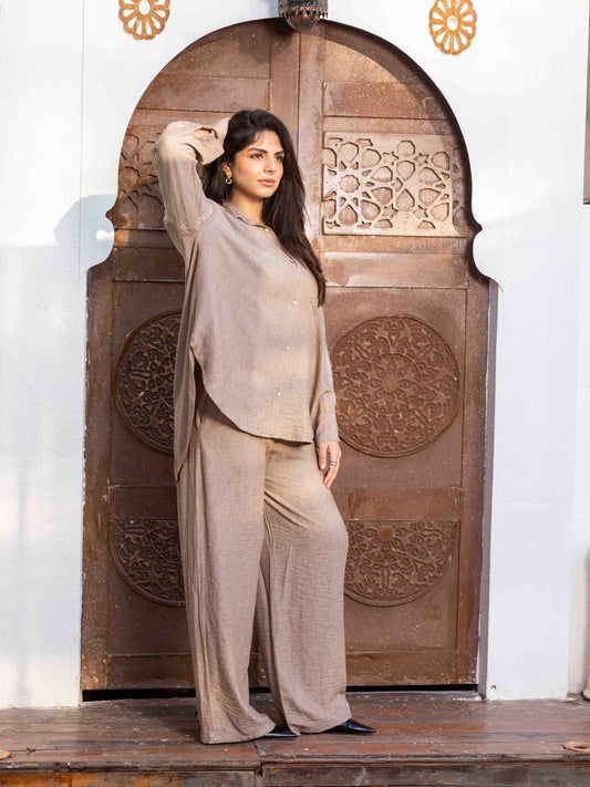 Embroidery linen beige set