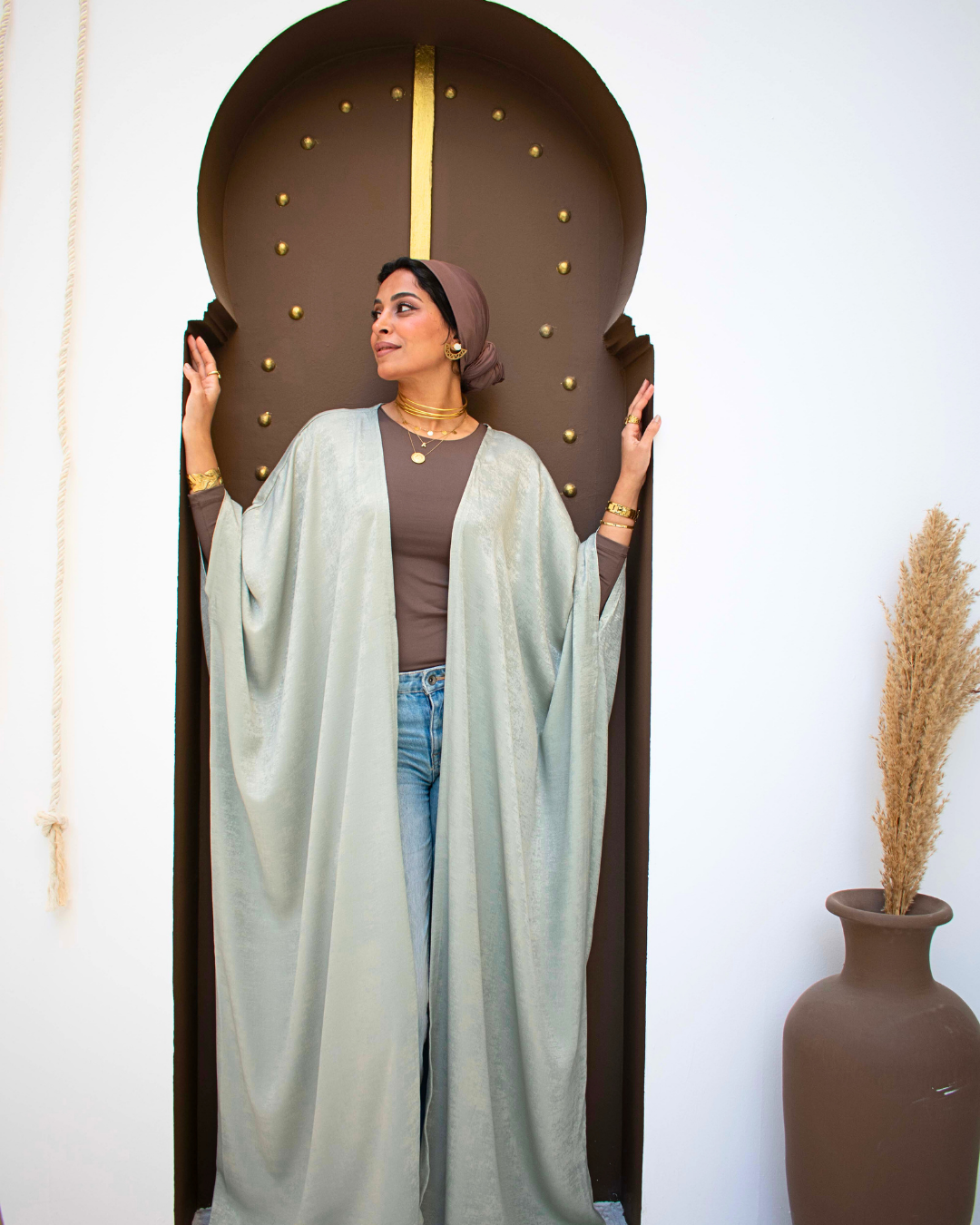 Ment metallic open abaya