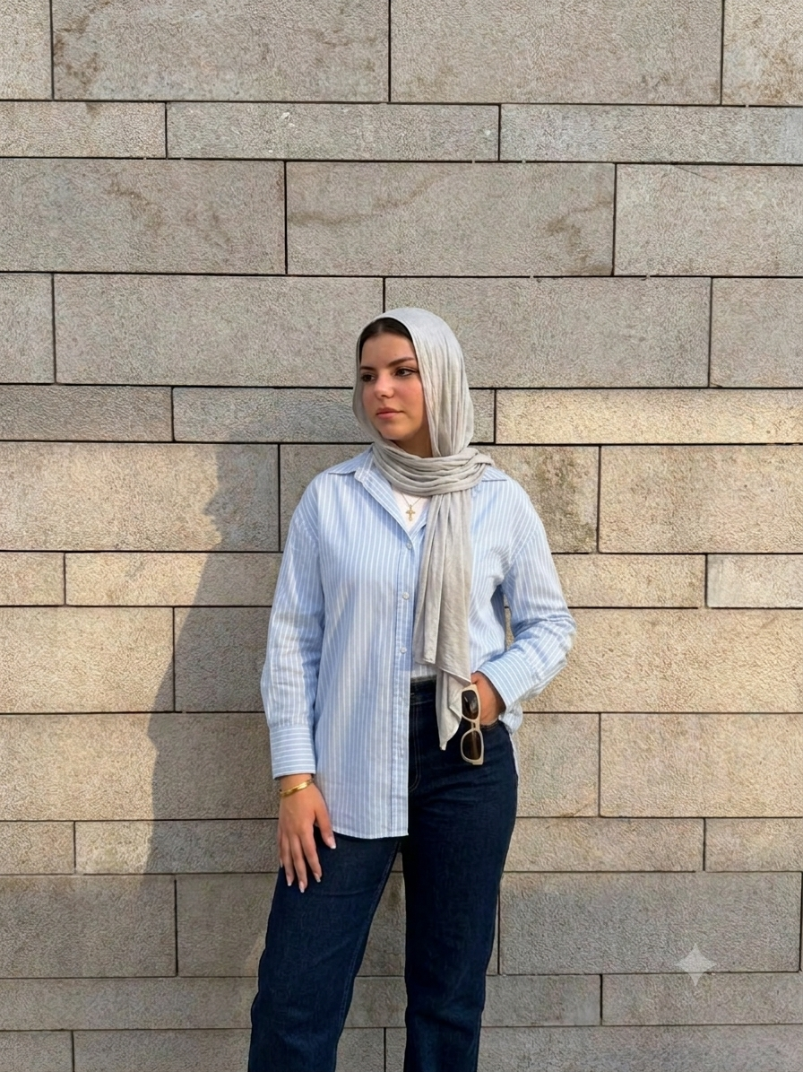 Pinstrip oversize light blue shirt