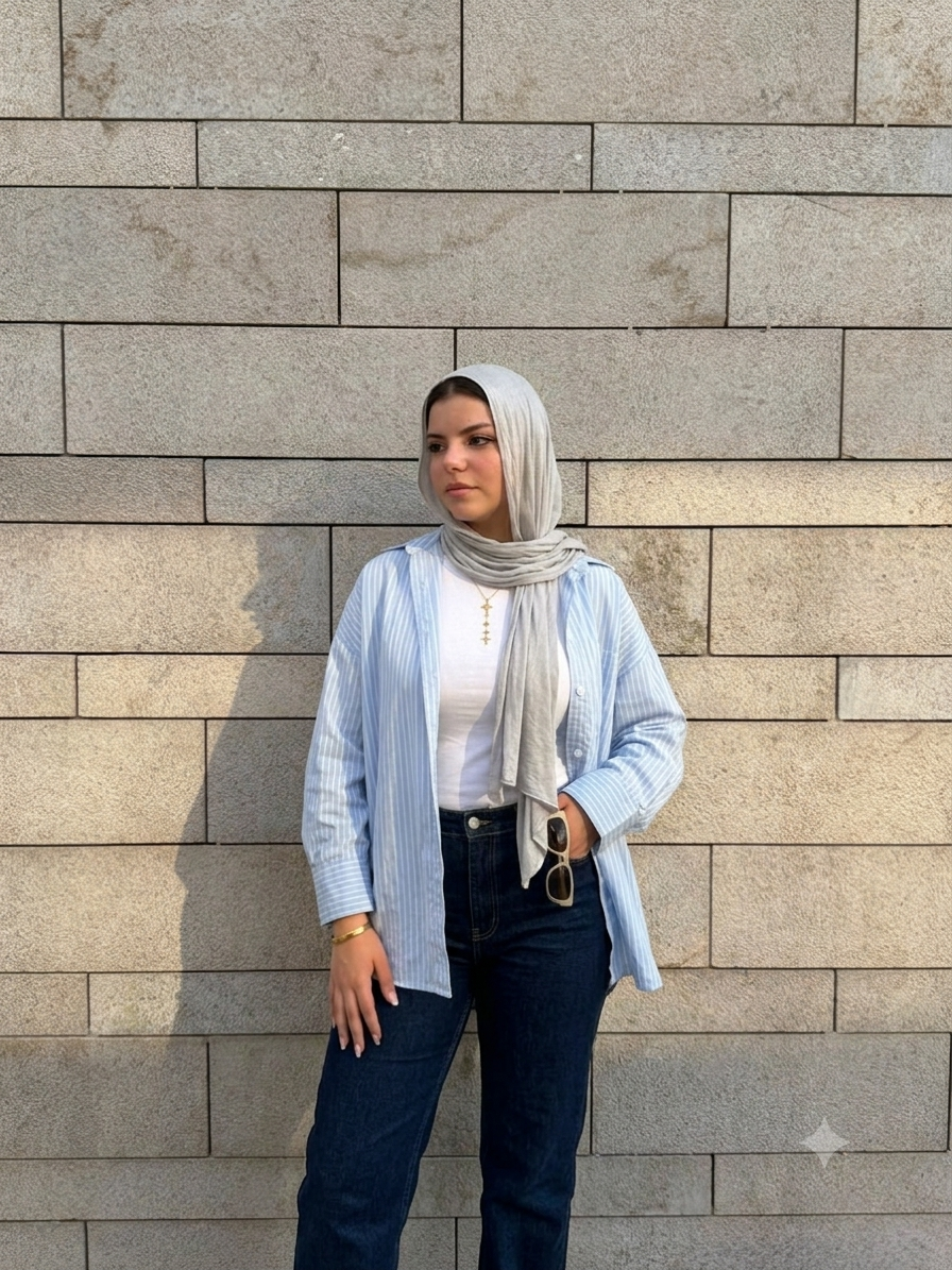 Pinstrip oversize light blue shirt