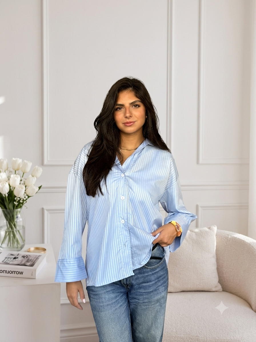 Pinstrip oversize light blue shirt