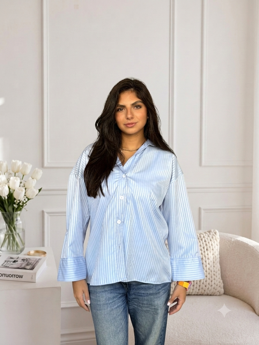 Pinstrip oversize light blue shirt
