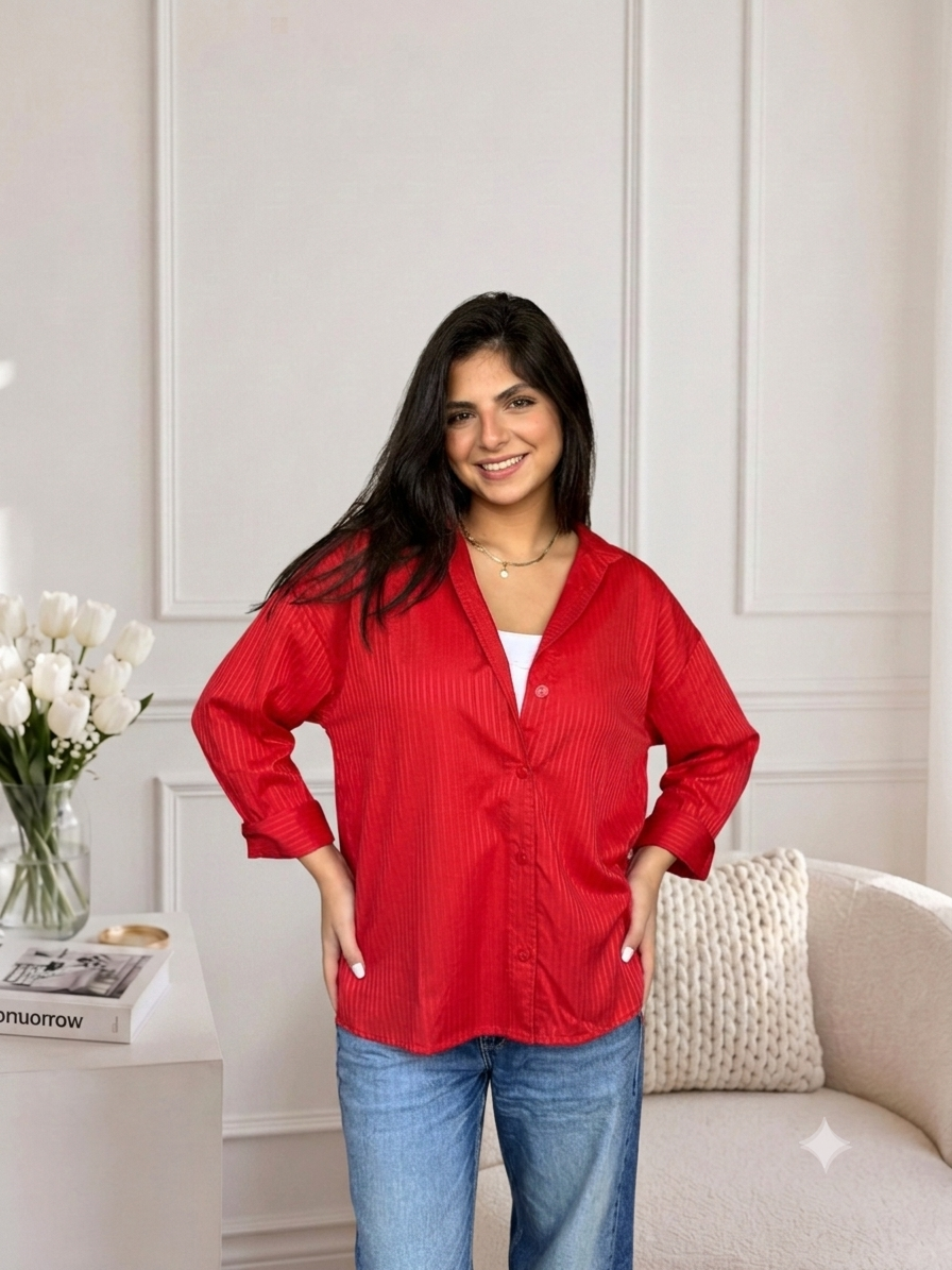 Pinstrip oversize vibrant red shirt