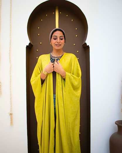 Yellow metallic open abaya