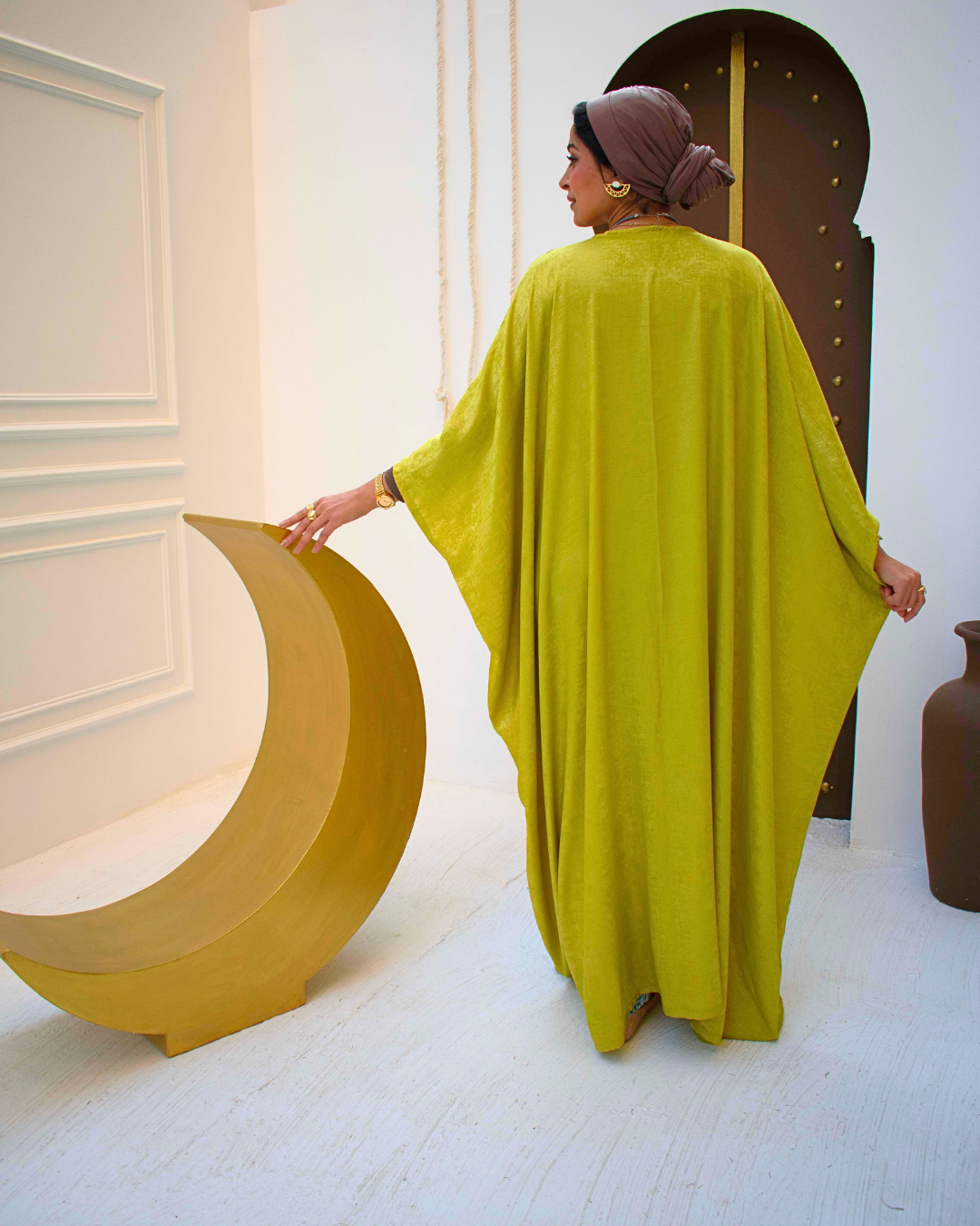 Yellow metallic open abaya