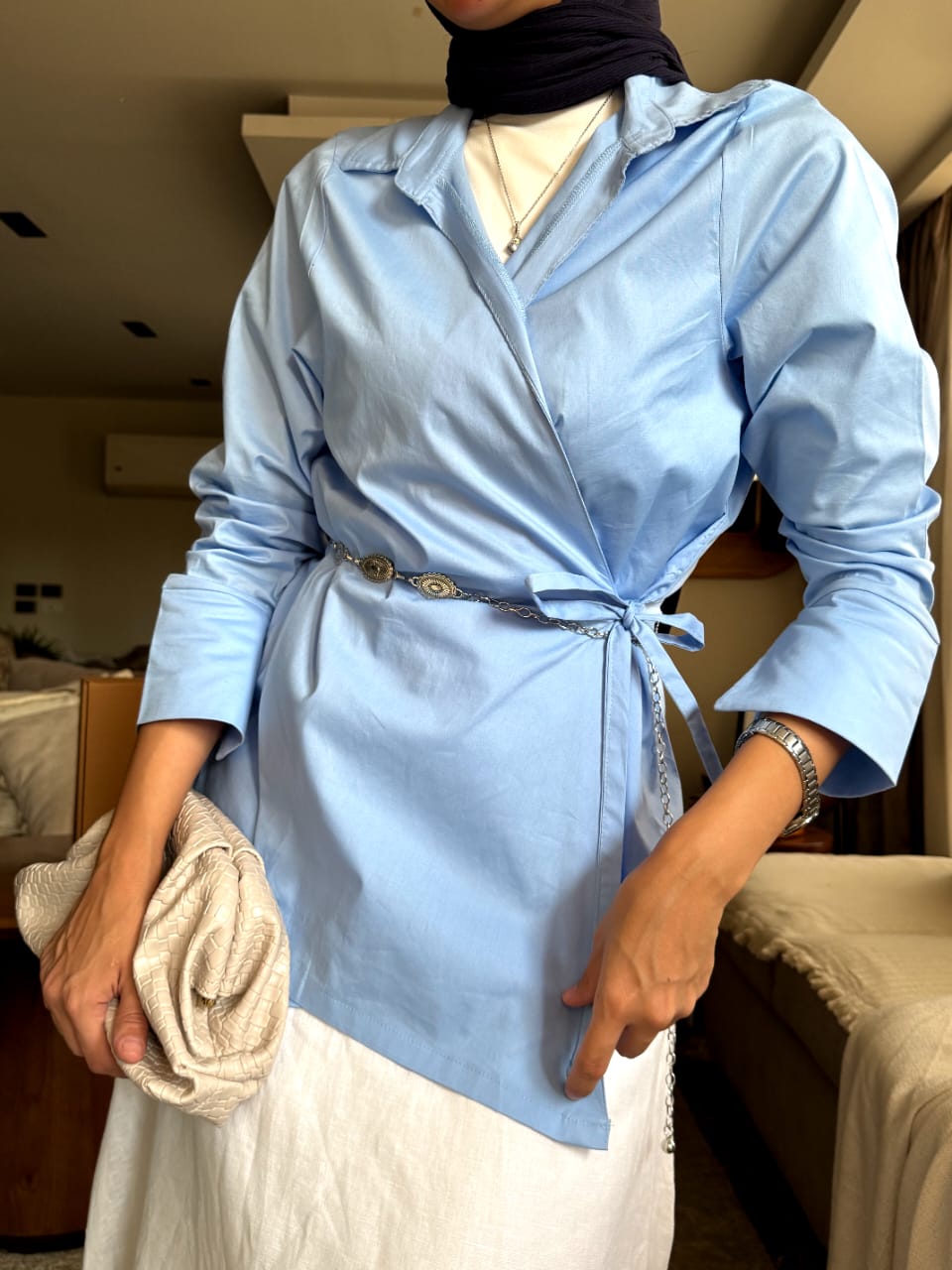 Poplin blue wrape shirt