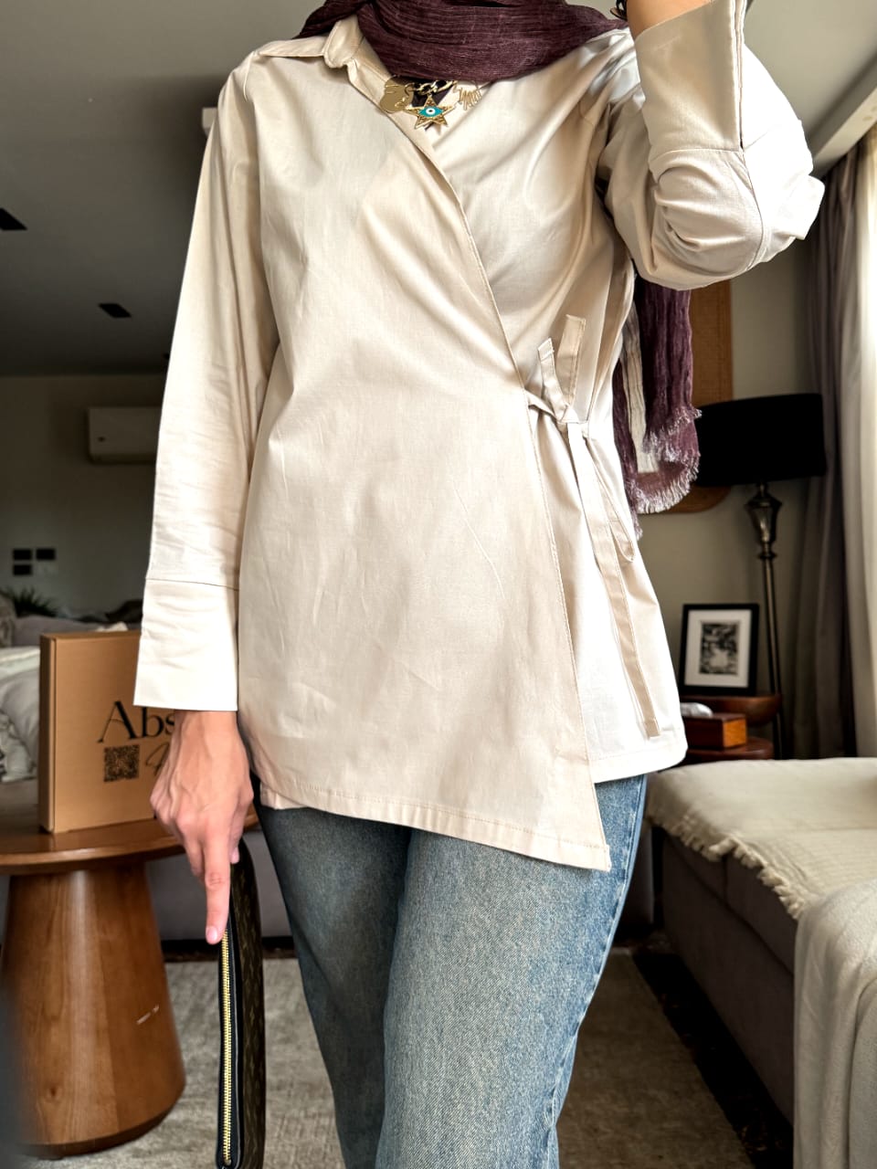 Poplin beige wrape shirt