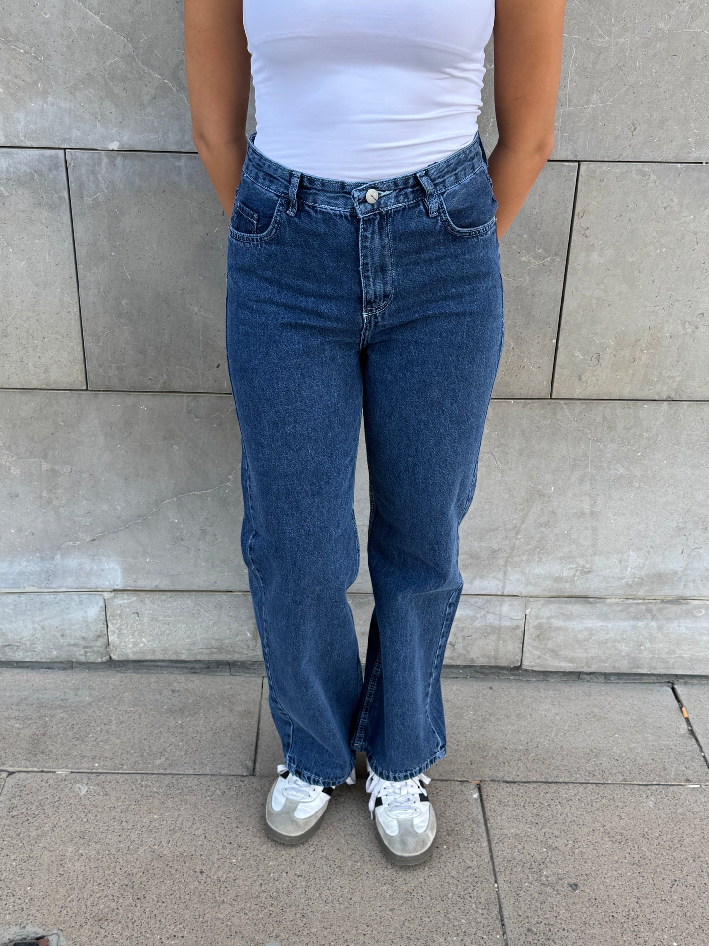 Straight denim blue jeans