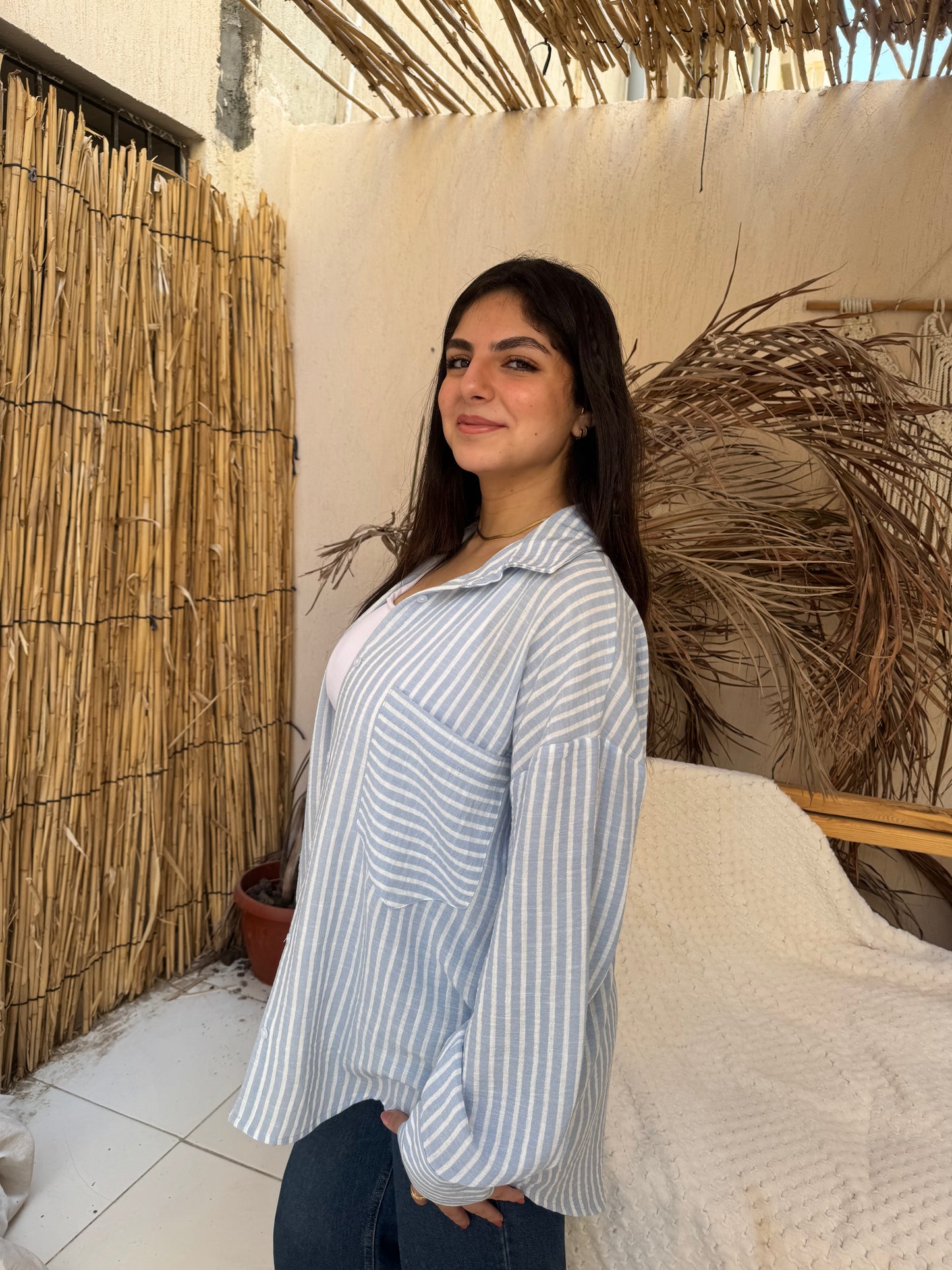 Strip baby blue shirt