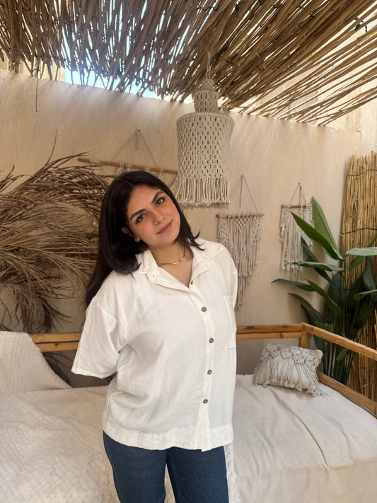 White linen half sleeve shirt