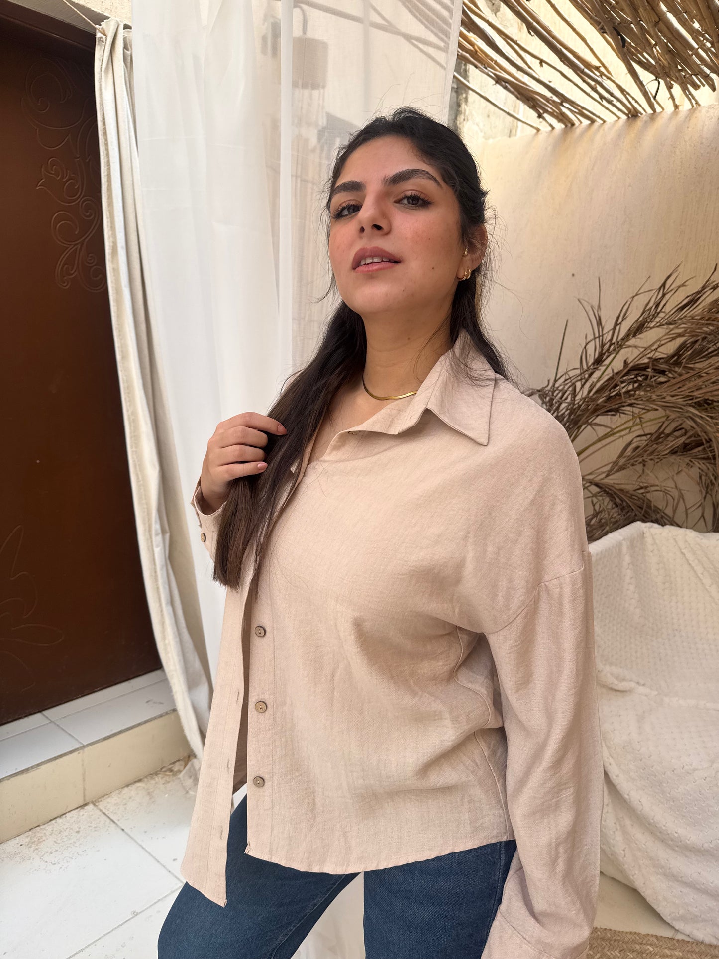 Beige long sleeves Chemise