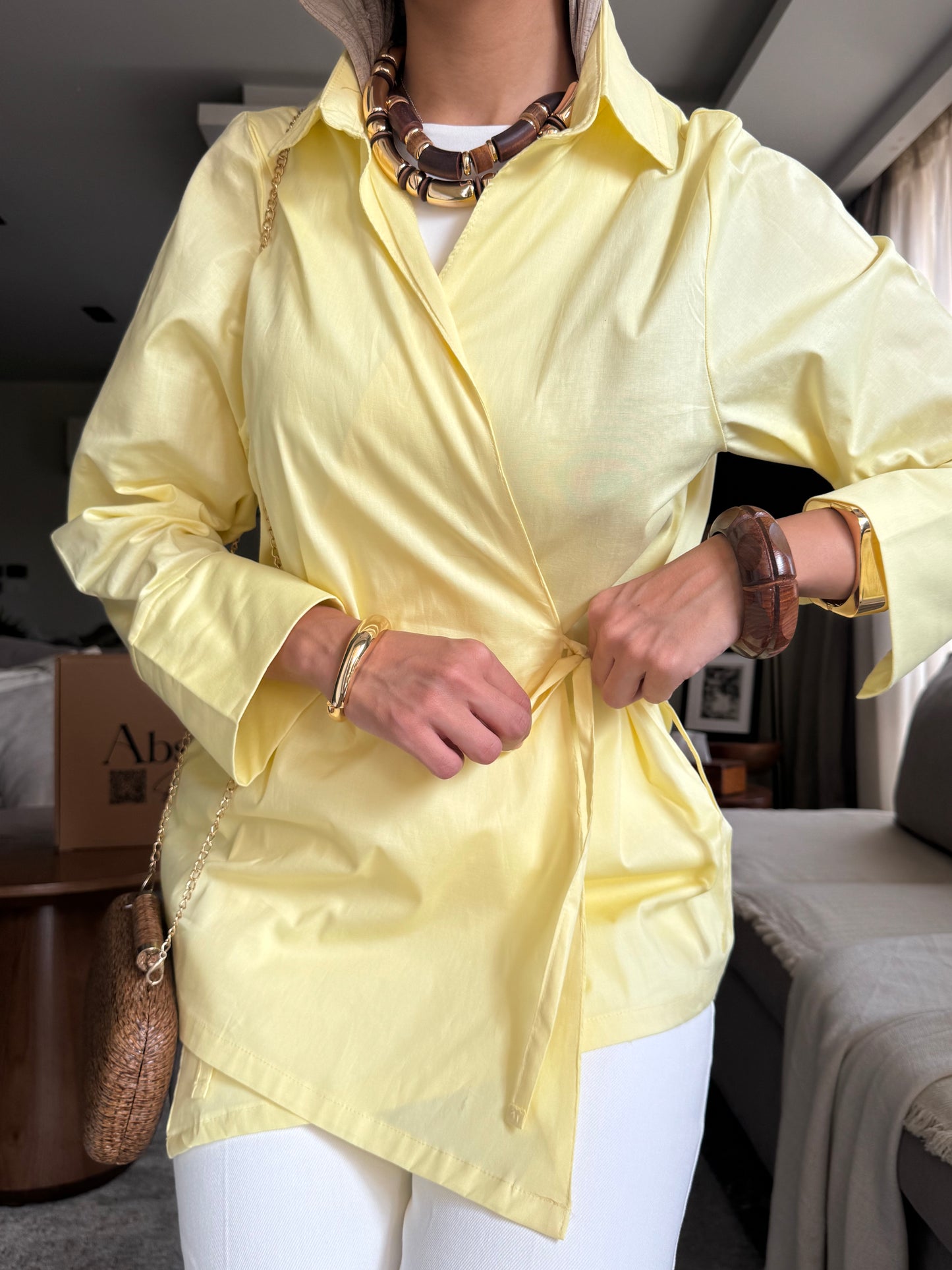Poplin yellow wrape shirt