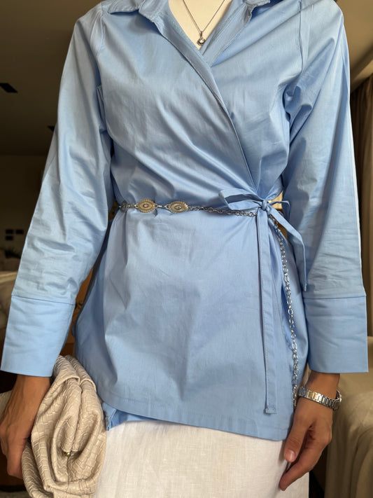 Poplin blue wrape shirt