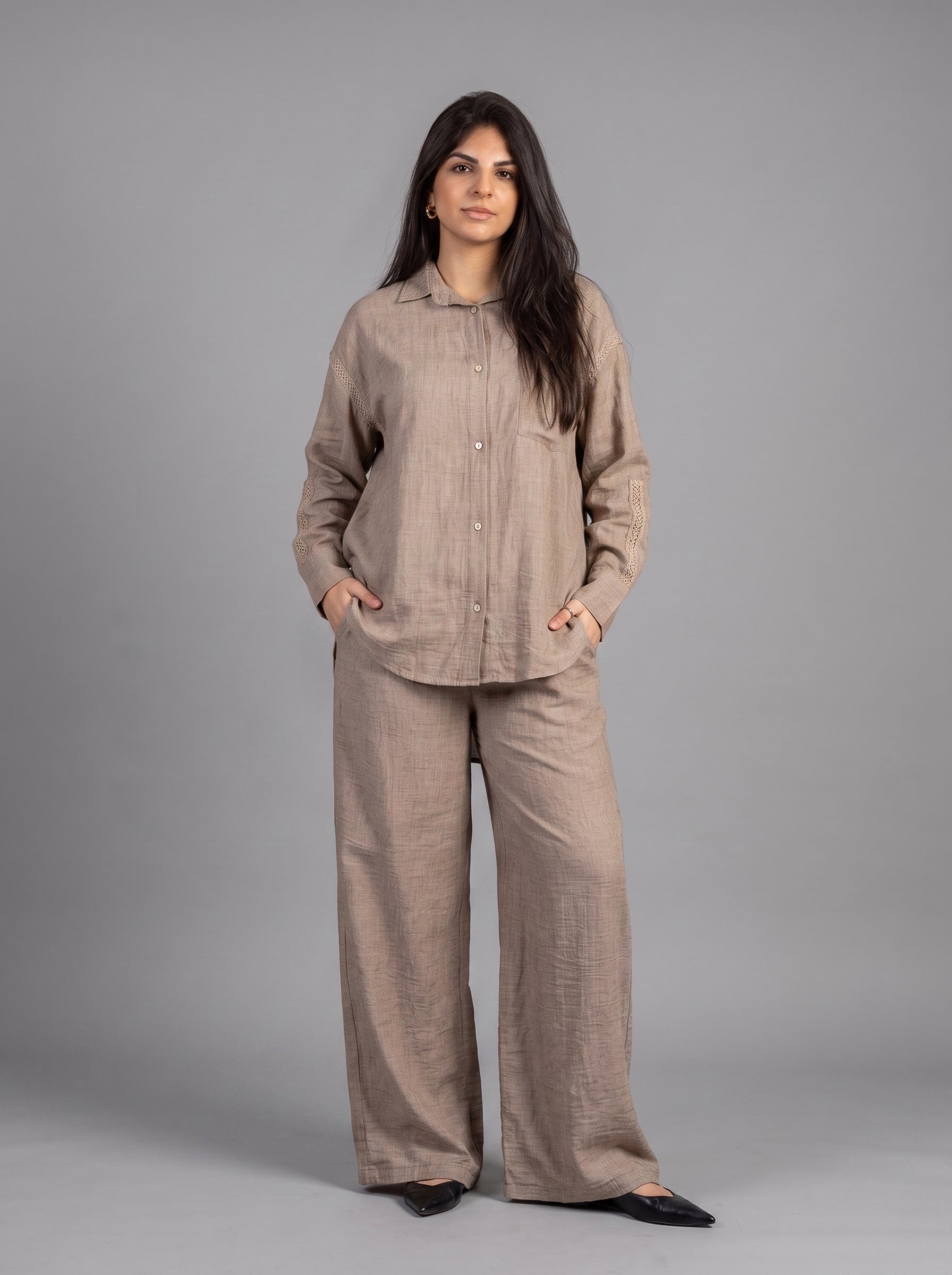 Embroidery linen beige set