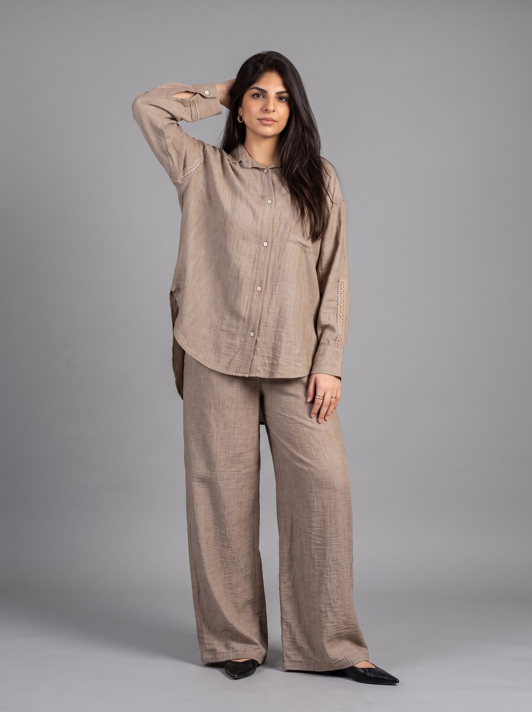Embroidery linen beige set